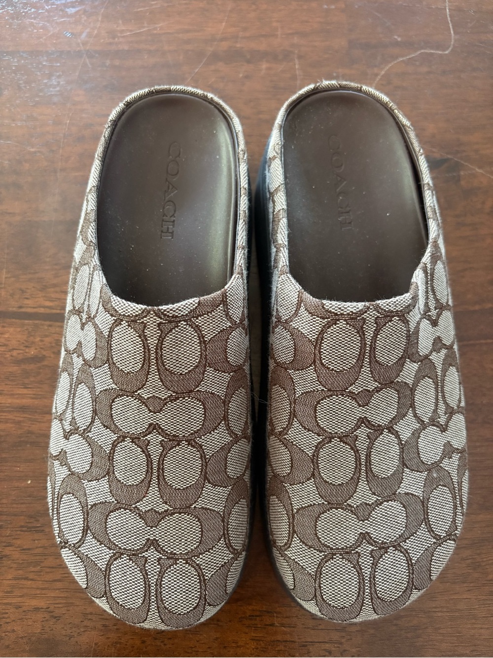 Coach Taupe & Brown Signature Jacquard Slip-On Mules